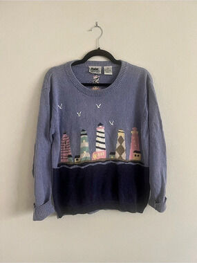 Vintage Kitschy Lighthouse Grandma Sweater